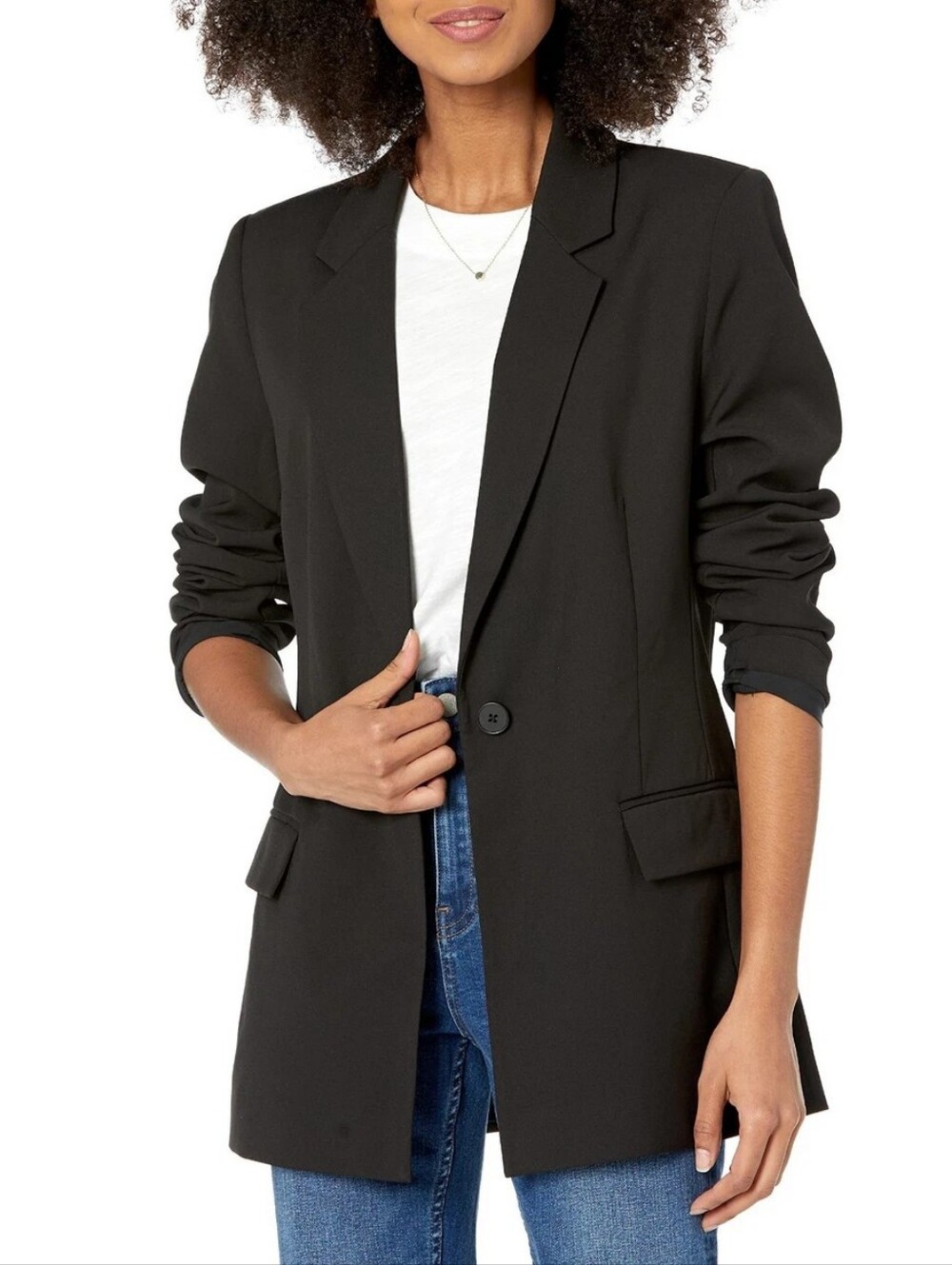 The Drop Black Single Button Blazer Jacket Size Large Careerwear Chic